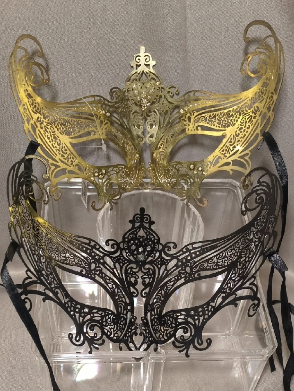 Aldo Gold and Black Venetian Filigree Masquerade Masks